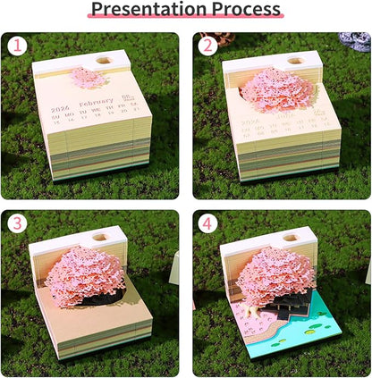 3D Time Piece Calendar, 2027 Desk Calendar With LED Light, 3d Tree Memo Pad Creative Desk Calendar, Christmas Gift for Colleague Friend, Desktop Decoration