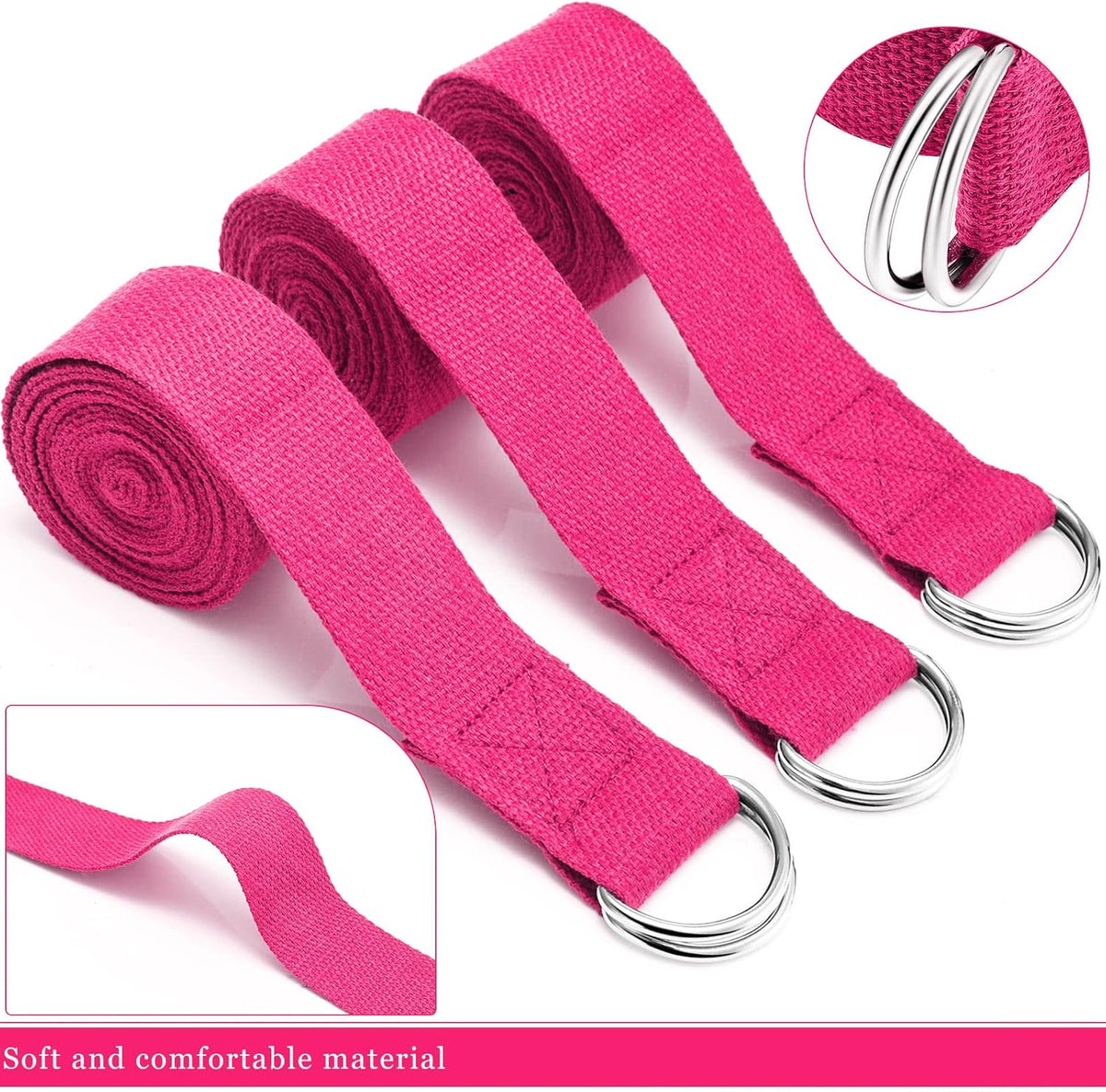 Leyndo 24 Pieces Yoga Strap Stretching Pilates Exercise Adjustable Straps 6 ft Non Elastic Yoga Belt with Adjustable D Ring Buckle for Pilates Gym Workouts Fitness