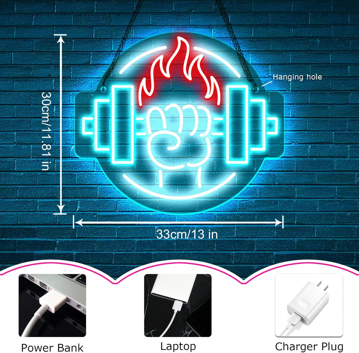 Gym Led Neon Sign- Gym Neon Light Dumbbell Sign for Home Gym Fitness Club Boy's Room Sports Room Decor Neon Light Fitness Club Neon Signs for Wall Art Birthday Gift 5V(13 * 11.81 Inch)