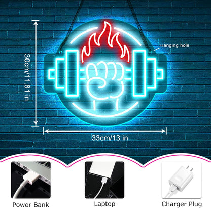 Gym Led Neon Sign- Gym Neon Light Dumbbell Sign for Home Gym Fitness Club Boy's Room Sports Room Decor Neon Light Fitness Club Neon Signs for Wall Art Birthday Gift 5V(13 * 11.81 Inch)