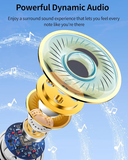 PocBuds Bluetooth Headphones Wireless Earbuds 80hrs Playtime Wireless Charging Case Digital Display Sport Ear Buds with Earhook Deep Bass IPX7 Waterproof Over-Ear Earphones for Phone Laptop Beige