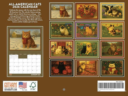 All American Cat Calendar 2026 Monthly Wall Calender 12 Month | American Made In The USA