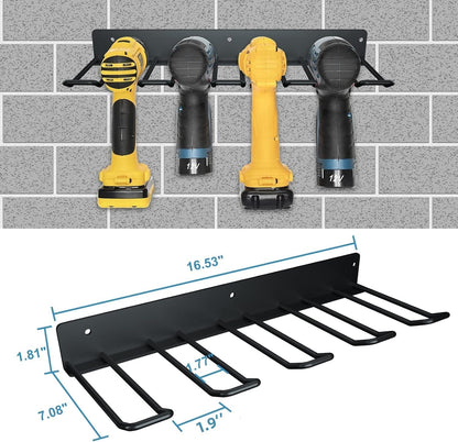 Electric Drill Storage Rack, 2PCS Heavy Duty Metal Wall Mounts, Holds 4 Drills, Compact Storage for Garage or Workshop