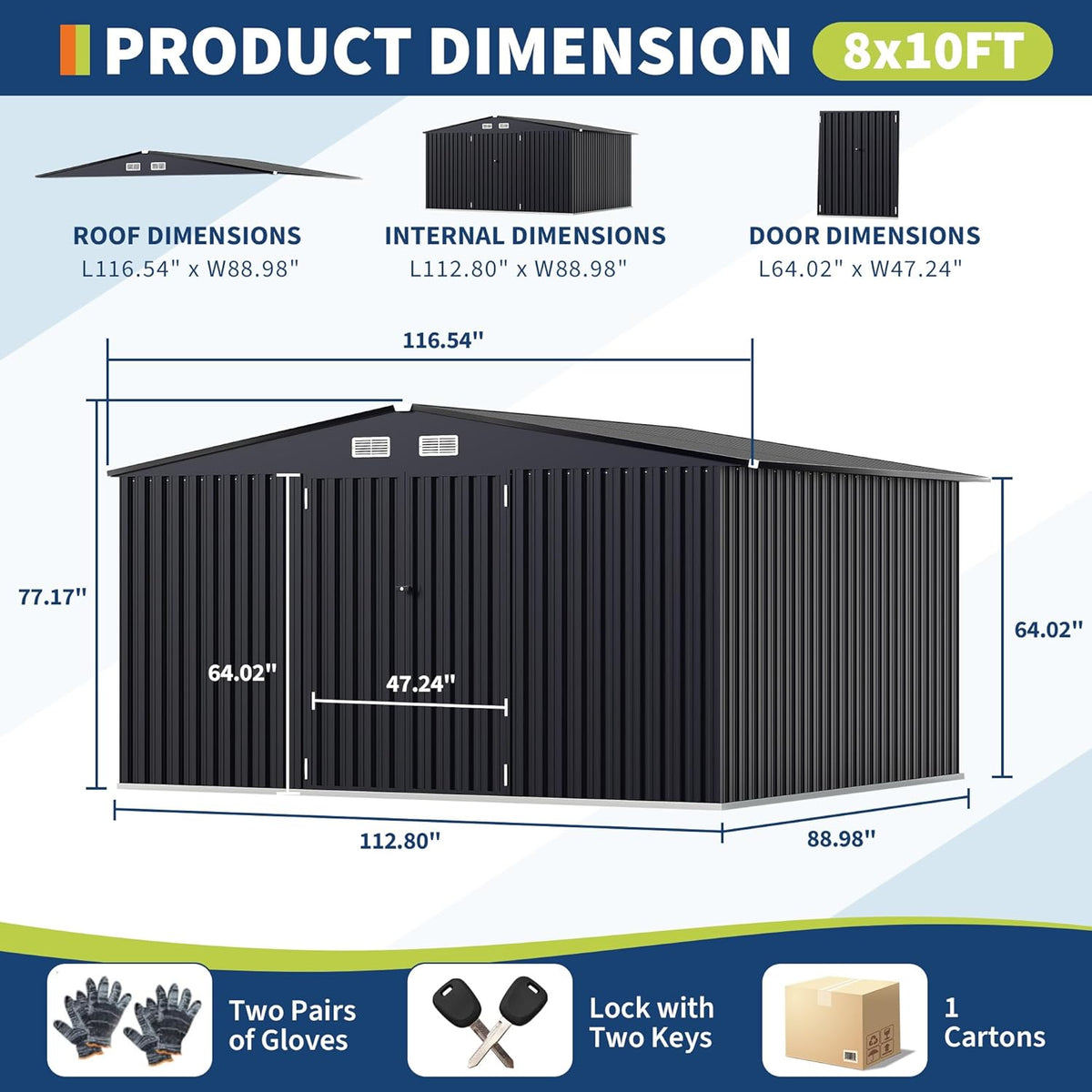 8x10 FT Metal Storage Sheds Outdoor, MetalTool Shed with Lockable Door, MetalYard Sheds Garden Shed Kit, Metal UtilitySheds Buildings with Air Vent for Backyard Garden Patio Lawn