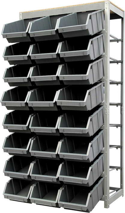 King's Rack Bin Rack Storage System Heavy Duty Steel Rack Organizer Shelving Unit w/ 24 Plastic Bins in 8 Tiers