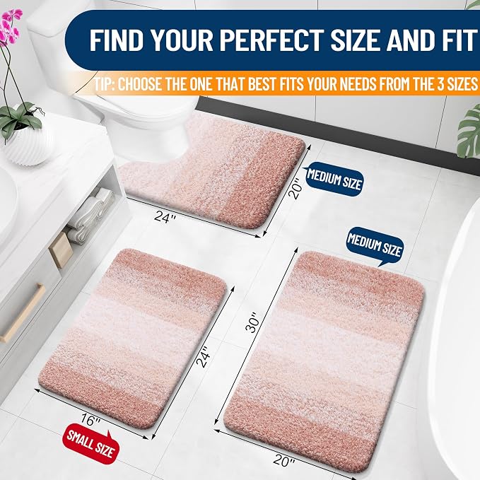 OLANLY Bathroom Runner Rugs Mat 47x24, Extra Soft Absorbent Microfiber Bath Rugs, Rubber Backing, Quick Dry, Washable Long Bath Mats for Bathroom Floor, Tub and Shower, Home Decor Accessories, Peach