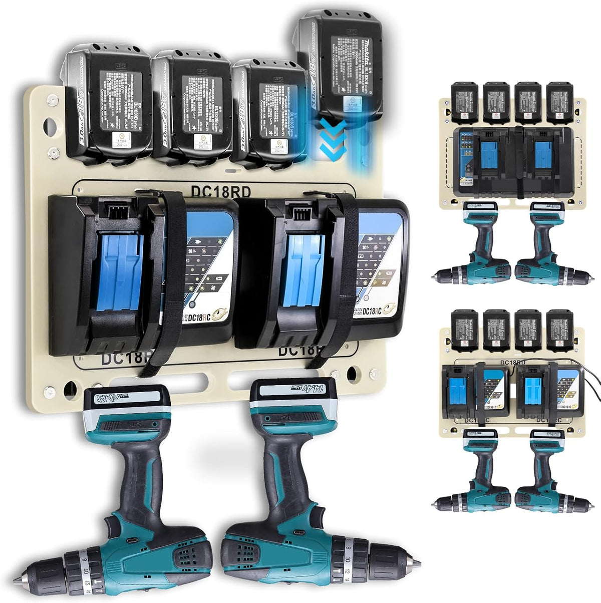 FETESNICE Wall Mount for Makita Battery Holder and DC18RD DC18RC Charger,6mm Thick Holder for Makita Wall Mount Charger,Perfect Organizer for Your Makita 14.4V/18V Tools and Accessories