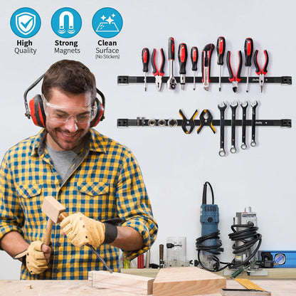 4 Pieces 24" Magnetic Tool Holder Strip, Black Magnet Bar, Metal Tool Organizer Rack for Garage Organization, Easy To Install in Workshop, Mounting Screws Included