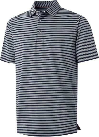 M MAELREG Golf Shirts for Men Short Sleeve Dry Fit Casual Striped Performance Moisture Wicking Collared Mens Polo Shirts