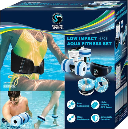 Sunlite Sports Water Workout Combo Set, High Density Water Weights for Pool Exercise, Dumbell, Swim Belt, Aerobics Equipment, Aqua Jogger Belt, Pool Fitness, Aqua Therapy & Exercise