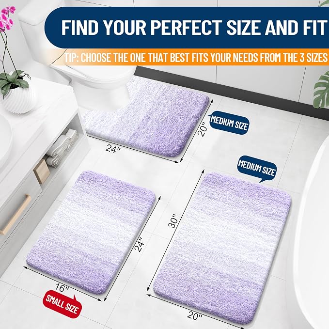 OLANLY Bathroom Runner Rugs Mat 59x20, Extra Soft Absorbent Microfiber Bath Rug, Rubber Backing, Quick Dry, Washable Long Bath Mats for Bathroom, Tub and Shower, Home Decor Accessories, Light Purple