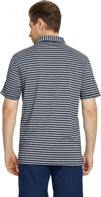 M MAELREG Golf Shirts for Men Short Sleeve Dry Fit Casual Striped Performance Moisture Wicking Collared Mens Polo Shirts