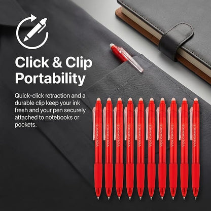 Volcanics Erasable Gel Pens Red Ink, 0.7MM,36 Pack Retractable Clicker Gel Ink Pen, Fine Point Smooth Writing for Office Work Journaling