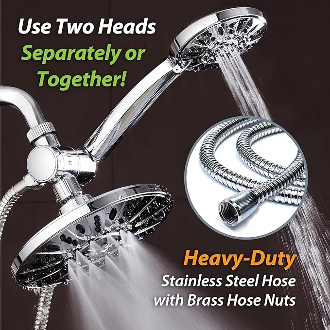 AquaDance 7" Premium High Pressure 3-Way Rainfall Combo for The Best of Both Worlds - Enjoy Luxurious Rain Showerhead and 6-Setting Hand Held Shower Separately or Together - Chrome Finish - 3328