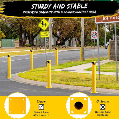 2 Pack Safety Bollard Post, 48 Inch Height 4.5 Inch Diameter Yellow Pipe Safety Steel Bollards with Anchor Bolts and Wrench, Steel Bollards for Road Warning Construction Traffic Control