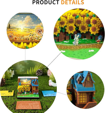 3D Time Piece Calendar, 2027 Desk Calendar With LED Light, 3d Tree Memo Pad Creative Desk Calendar, Christmas Gift for Colleague Friend, Desktop Decoration (Sunflower Yard)