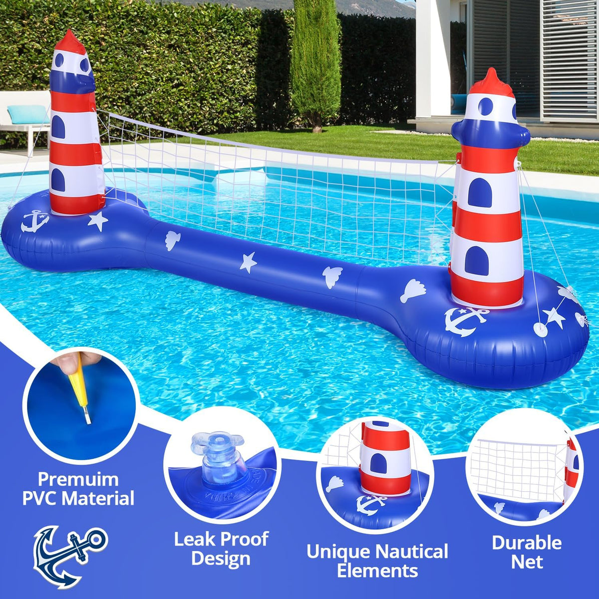 EagleStone Pool Volleyball Net &Basketball Hoop Inflatable Pool Floats Toys Swimming Water Games for Adults and Kids 8-12 Teens Volleyball Court Poolside Floaties