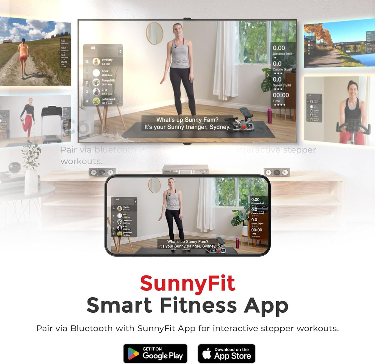 Sunny Health & Fitness 2-in-1 Premium Power Stepper with Resistance Bands, Low-Impact Cardio, Space-Saving, Height-Adjustable, with Enhanced Bluetooth Connectivity with Free SunnyFit App