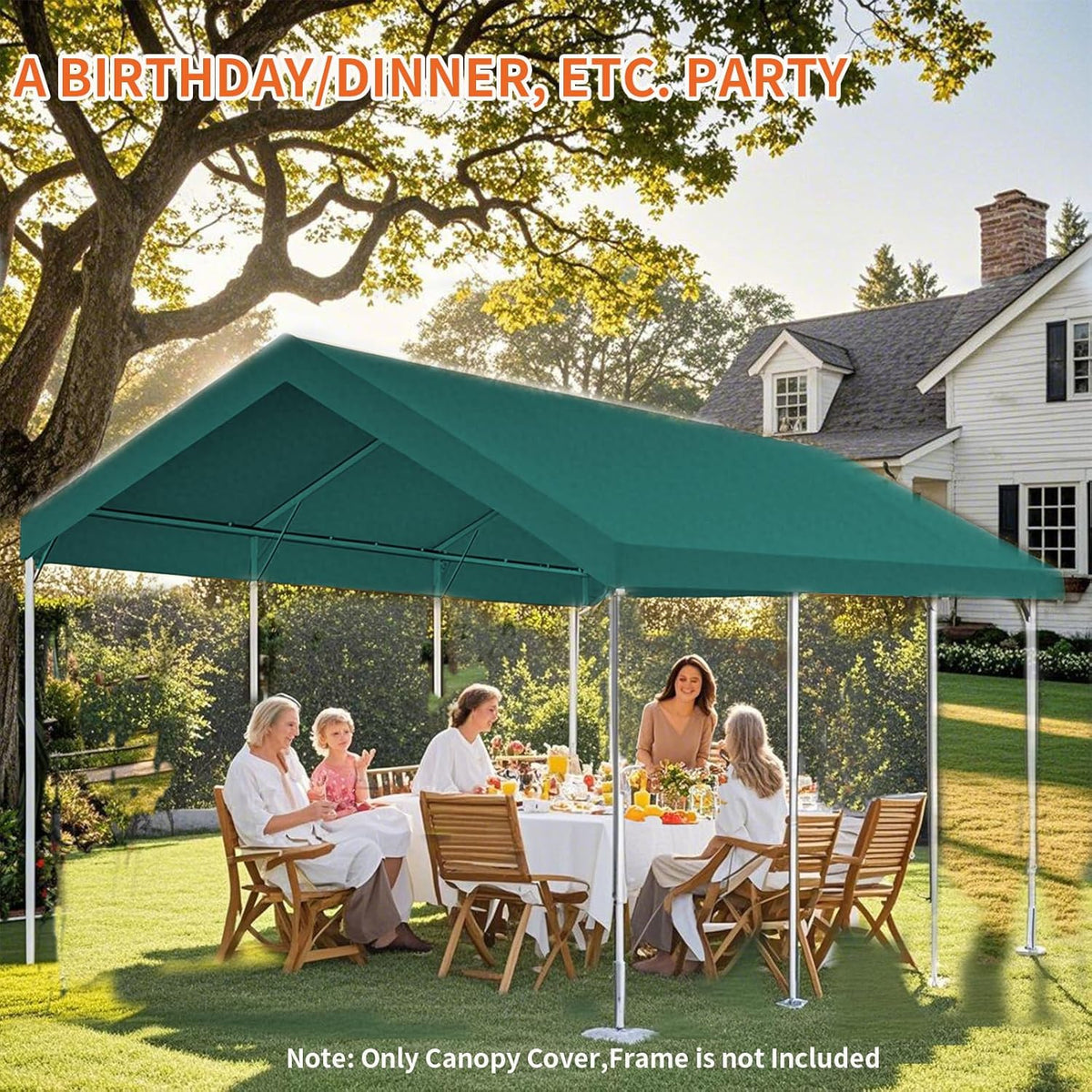 10'x20' Carport Replacement Top Canopy Cover for Car Garage Top Tarp Shelter, Waterproof Car Cover Tent for Party Garden Boat with Ball Bungees (Frame is not Included) (Greem, 10' x 20')