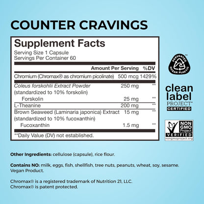 HUM Counter Cravings - Chromium Craving Suppressants with L-Theanine, Seaweed Extract & Forskolin to Support a Healthy Lifestyle (60-Count)