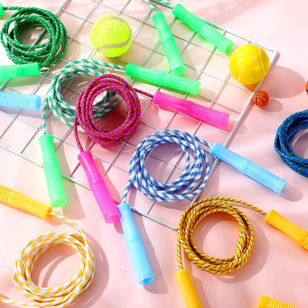 Aoriher 7. 87 ft Back to School Cotton Colorful Jump Rope for Kid Toddler Bulk Adjustable Length Stripe Skipping Rope with Plastic Handle for Outdoor Exercise Fitness Equipment Workout