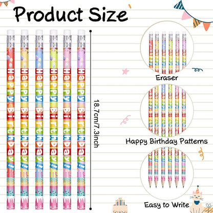 120 Pcs Happy Birthday Pencils Colorful Birthday Pencil for Students Teacher Wooden Pencils with Erasers Birthday Party Supplies, 6 Style(120)