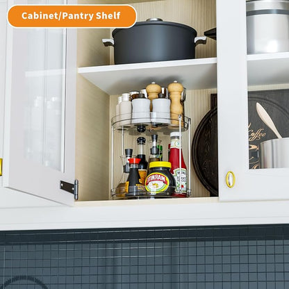 2 Tier Lazy Susan Turntable for Cabinet,Countertop,Pantry,9.5"W Spinning Seasoning Organizer,Double Rotating Kitchen Spice Rack Organizer and Condiments,Medicine,Vitamin Bottle Organizer Carousels,1Pc