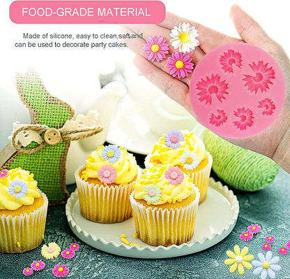 4Pcs Large Daisy Flower Silicone Molds Chrysanthemum Silicone Molds Small Flower Shapes Fondant Cake Chocolate Molds Polymer Clay Resin Mold for Cake Decoration Candy Ice Cube Wax Making DIY Craft