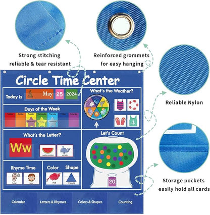 Boczif Circle Time Learning Center Pocket Chart, Classroom Calendar (Blue)
