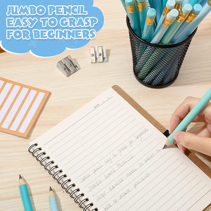 Fainne 48 Pcs Large Pencils 3 Sharpeners,Turquoise Blue Series,Triangle