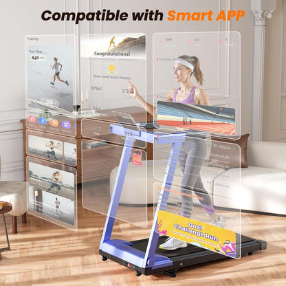 Treadmills for Home, 4-in-1 Foldable Treadmill with Incline, 300 LBS Capacity Running Treadmills for Home Small Spaces with Handles, 3.0 HP Folding Treadmill with Smart APP