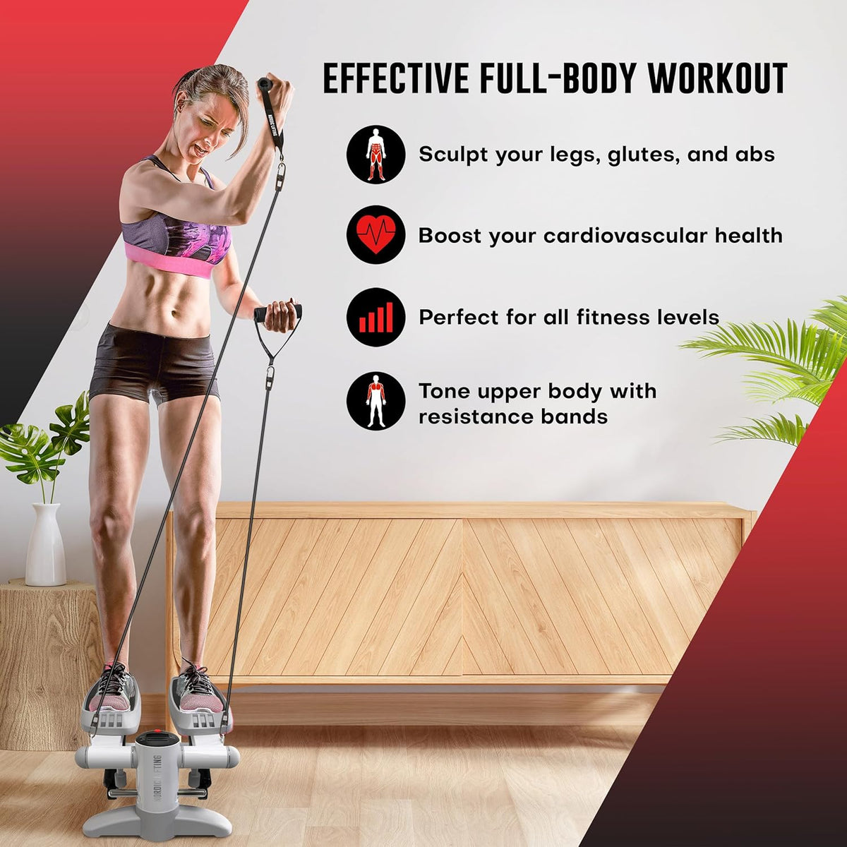 Nordic Lifting Mini Stepper Machine – Stair Climber w/Resistance Bands & LCD – Home Workout Stepper