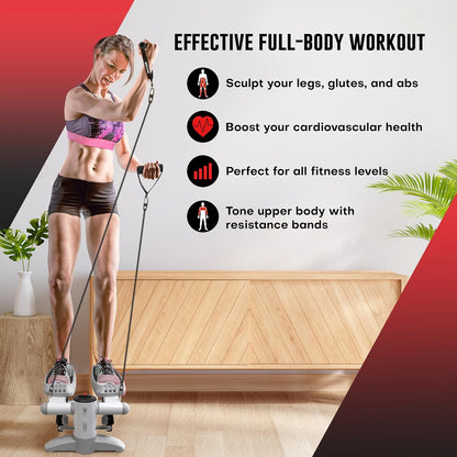 Nordic Lifting Mini Stepper Machine – Stair Climber w/Resistance Bands & LCD – Home Workout Stepper