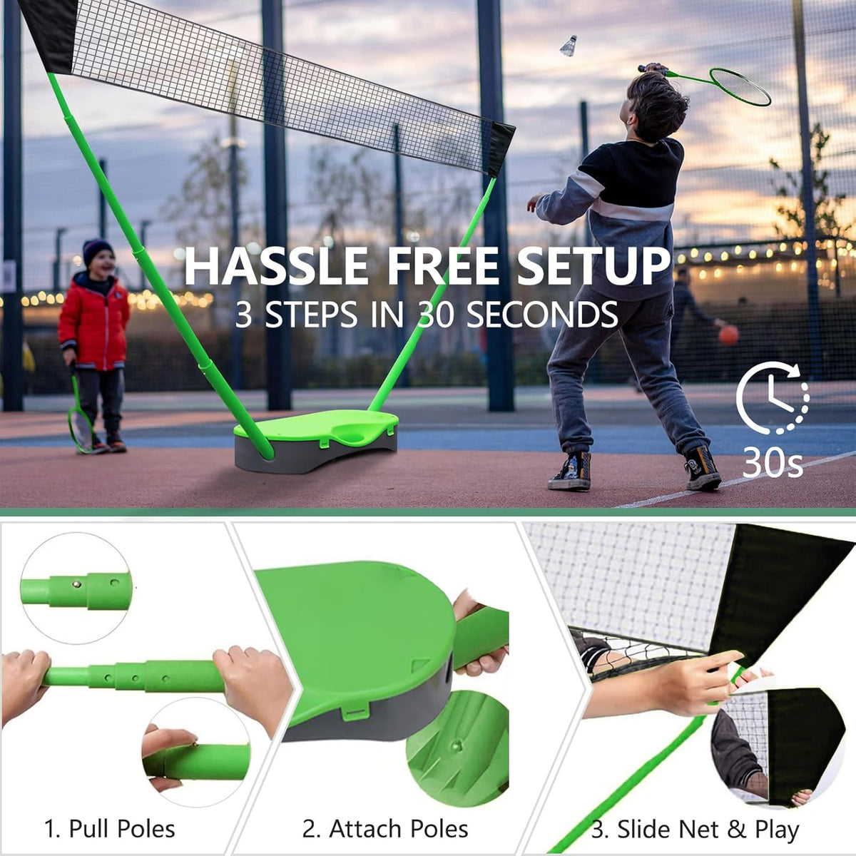 FBSPORT Badminton Set, Badminton Sets for Backyards, Portable Badminton Net Set with 2 Badminton Rackets 2 Shuttlecocks,10x5ft Net, Storage Base, Easy Setup for Backyard Combo Complete Badminton Set