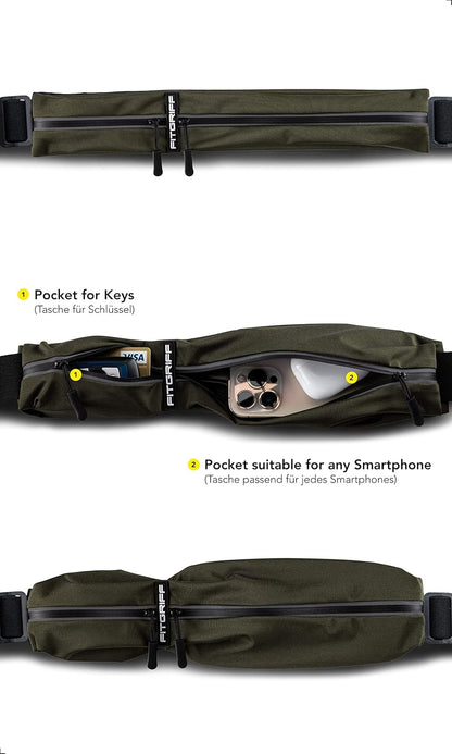 Fitgriff® Running Belt for Men & Women - Secure Jogging Pouch for Phone, Keys & Essentials - For All Cell Phones