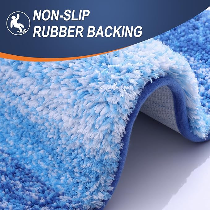 OLANLY Luxury Toilet Rugs U-Shaped 24x20, Extra Soft and Absorbent Microfiber Bathroom Rugs, Non-Slip Plush Shaggy Bath Mat, Machine Wash Dry, Contour Bathroom Mats for Toilet Base, Light Royal Blue