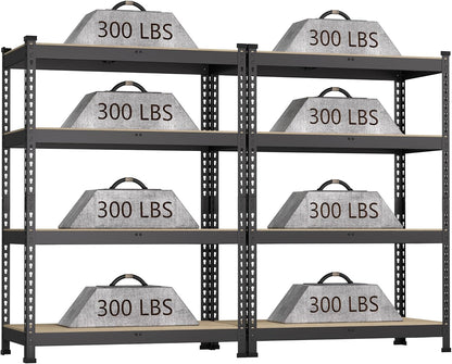 2 Packs 36" W x 16" D x 55" H Adjustable Garage Storage Shelves - 4-Shelf Heavy Duty Shelving Unit, Metal Utility Storage Organizer Racks for Warehouse Pantry Closet Kitchen, Black