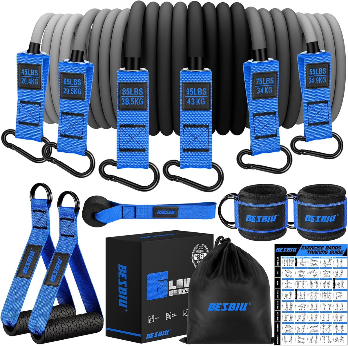 Heavy Resistance Bands for Working Out, 300lbs/360lb/420lb Exercise Bands Workout Bands with Handles, Door Anchor, Ankle Straps, Home Gym Workout Equipment for Men Fitness Strength Training Stretching