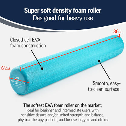 OPTP PRO-Roller Super Soft Density Foam Roller 36 in - Light Blue Low Density Foam Roller for Exercise, Gentle Massage, and Physical Therapy 36" x 6" Round