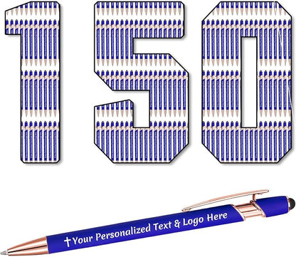 STREADVE 150 Personalized Custom Pens Engraved Writing Pen with Name Logo, Customized Promotional Items Stylus Pen Gifts for Men Women Realtor Nurse Wedding Business, Blue