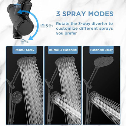 MakeFit Dual Filtered Rain Shower Head Combo, High Pressure Handheld Shower Head with Adjustable Bar - Rainfall Shower Head And Showerhead with Filter for Hard Water - Removes Chlorine