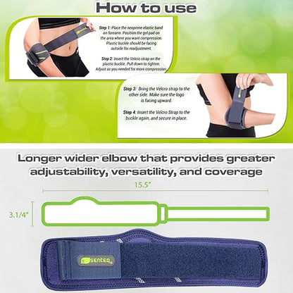 Tennis Elbow Brace: Arm Band for Tennis Elbow, Golfer Elbow and Forearm Support, Neoprene Wraps and Strap, Braces for Men and Women (Blue)