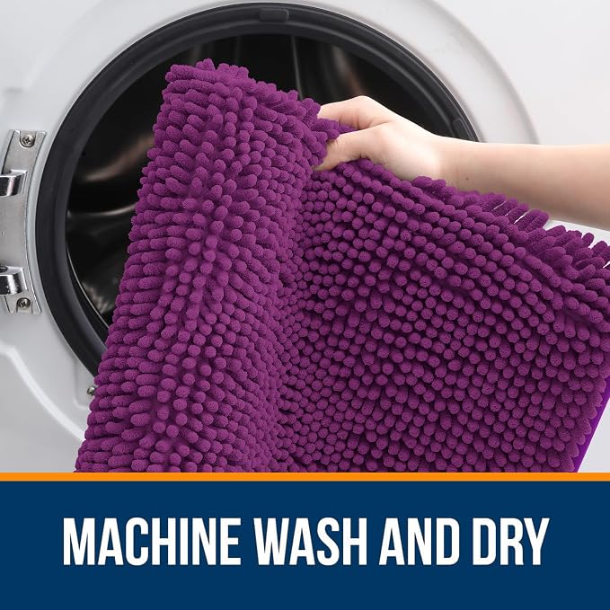 OLANLY Toilet Rugs U-Shaped 20x20, Extra Soft Absorbent Chenille Contour Bathroom Rugs for Toilet, Dry Quickly, Machine Washable, Non-Slip Bath Mat, Purple
