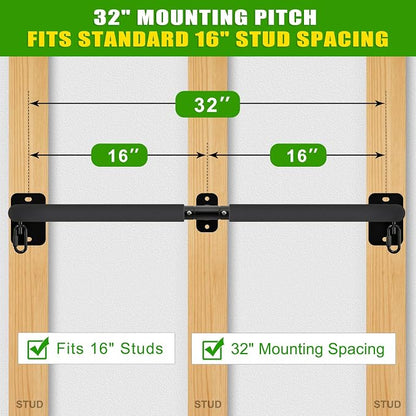 SELEWARE 32"/36" Wall Mount Pull Up Bar Joist Mount Chin Up Bar for Doorway | Heavy Duty Steel Construction Support 450 lb, w/Resistance Band Hooks, Fits 32"/36" Wall Studs for Home Gym Strength Training