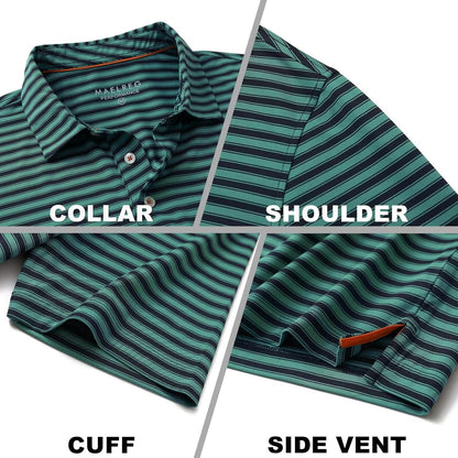 M MAELREG Golf Shirts for Men Short Sleeve Dry Fit Casual Striped Performance Moisture Wicking Collared Mens Polo Shirts