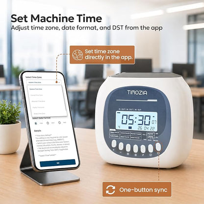 Time Clock for Employees Small Business, 6 U.S. Time Zones, Automatic Daylight Saving & Auto Time Update, Punch Card Time Recorder with 6 Punches Per Day-100 Time Cards and 2 Ribbons