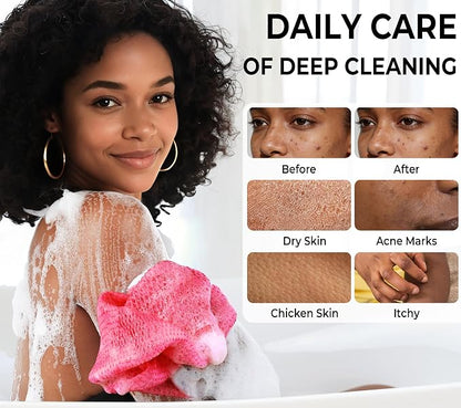African Net Sponge Authentic - 2 Pieces Exfoliating Body Scrubber Bath Sponge - Back Scrubber Washcloth for Shower - Real African Scrub Exfoliator Body Care Bathing Accessories for Women