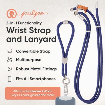 Pulpo 2-in-1 Cell Phone Wrist Strap and Lanyard Navy - Anti Theft Phone Lanyard for Men & Women, Wrist Straps for Phones, Lanyards for Smartphones, Adjustable Cellphone Leash & Safety Strap Tether