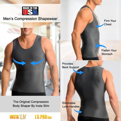 Insta Slim -Made in USA- Compression Tank-Top Shapewear for Men. Tummy Control Slimming Body-Shaper for Belly & Back Support