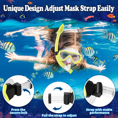 U PHITNIS Kids Snorkel Set for Age 4-14 - Dry Top Snorkeling Gear for Kids Junior & Youth - Childs Diving Mask with Big Eyes for Boys Girls - Anti-Fog Snorkeling Mask and Snorkel Set